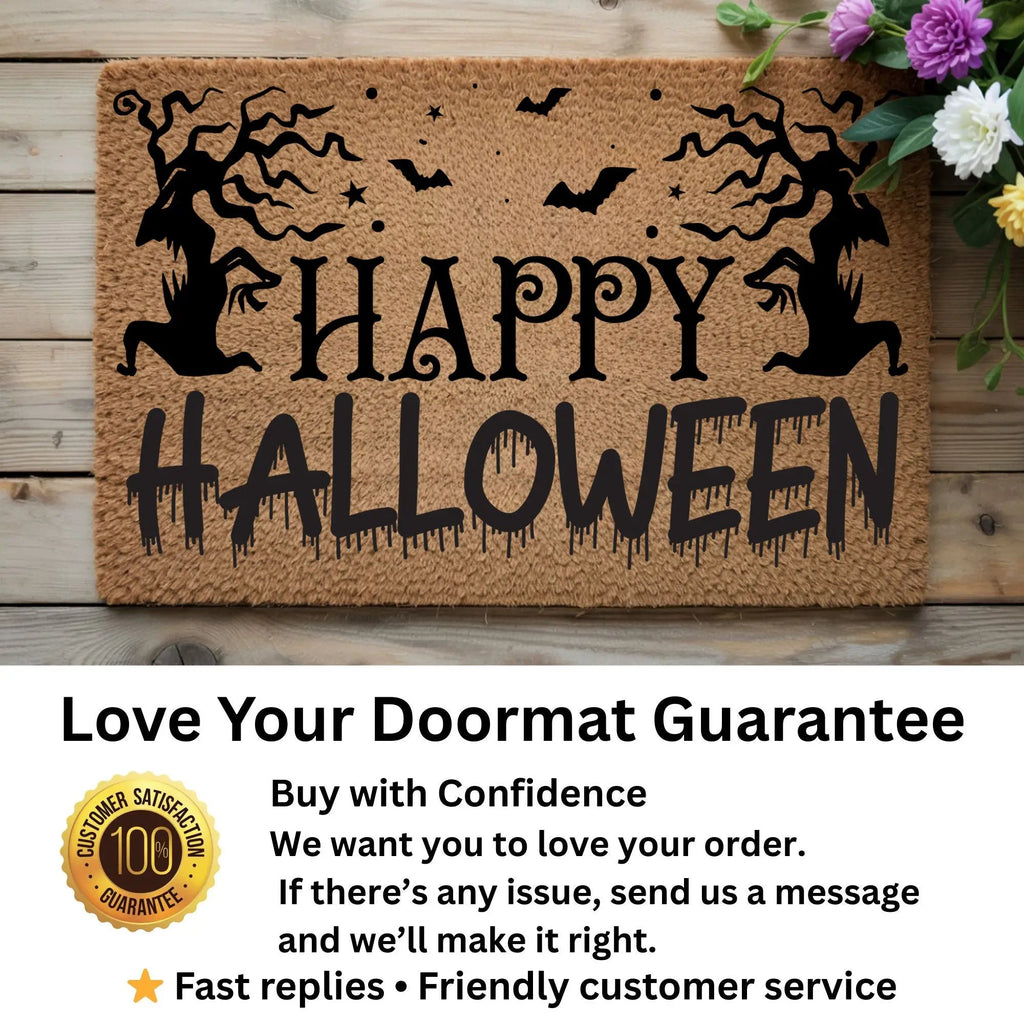 Happy Halloween Doormat – Spooky Outdoor Coir Mat for Fall Porch Décor