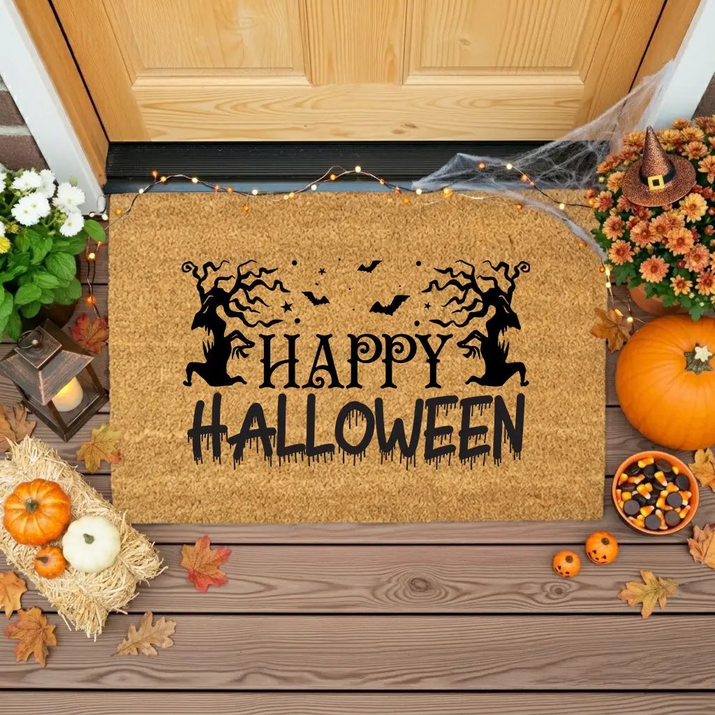 Happy Halloween Doormat – Spooky Outdoor Coir Mat for Fall Porch Décor