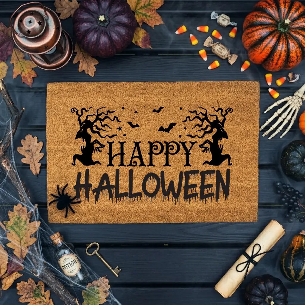 Happy Halloween Doormat – Spooky Outdoor Coir Mat for Fall Porch Décor