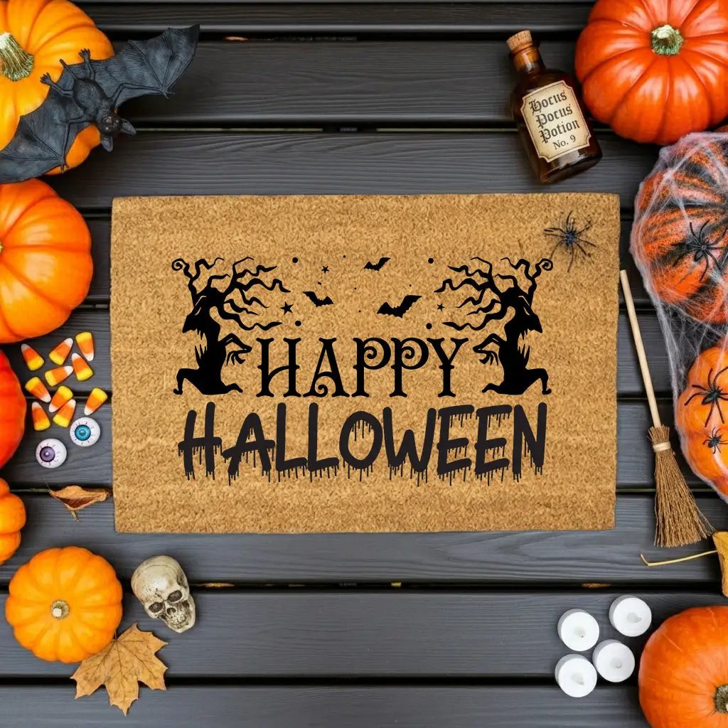 Happy Halloween Doormat – Spooky Outdoor Coir Mat for Fall Porch Décor