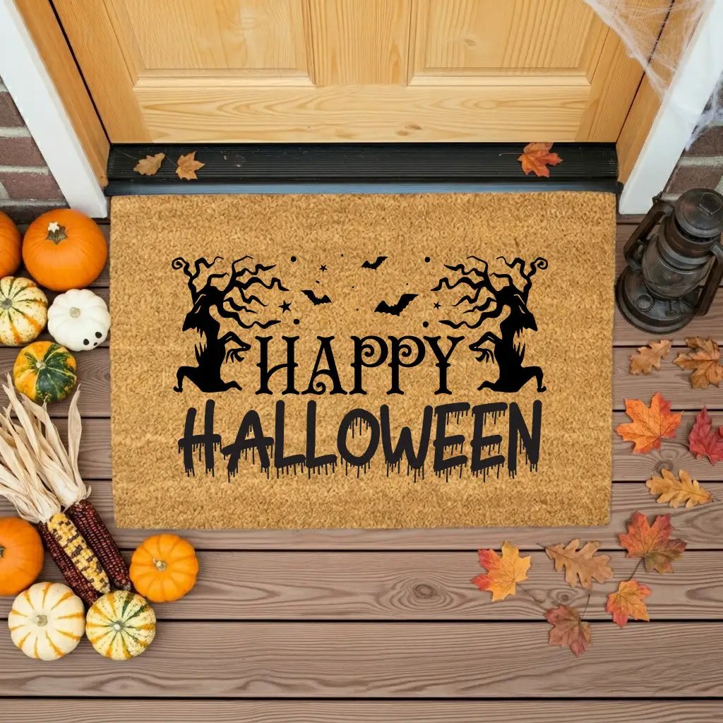 Happy Halloween Doormat – Spooky Outdoor Coir Mat for Fall Porch Décor
