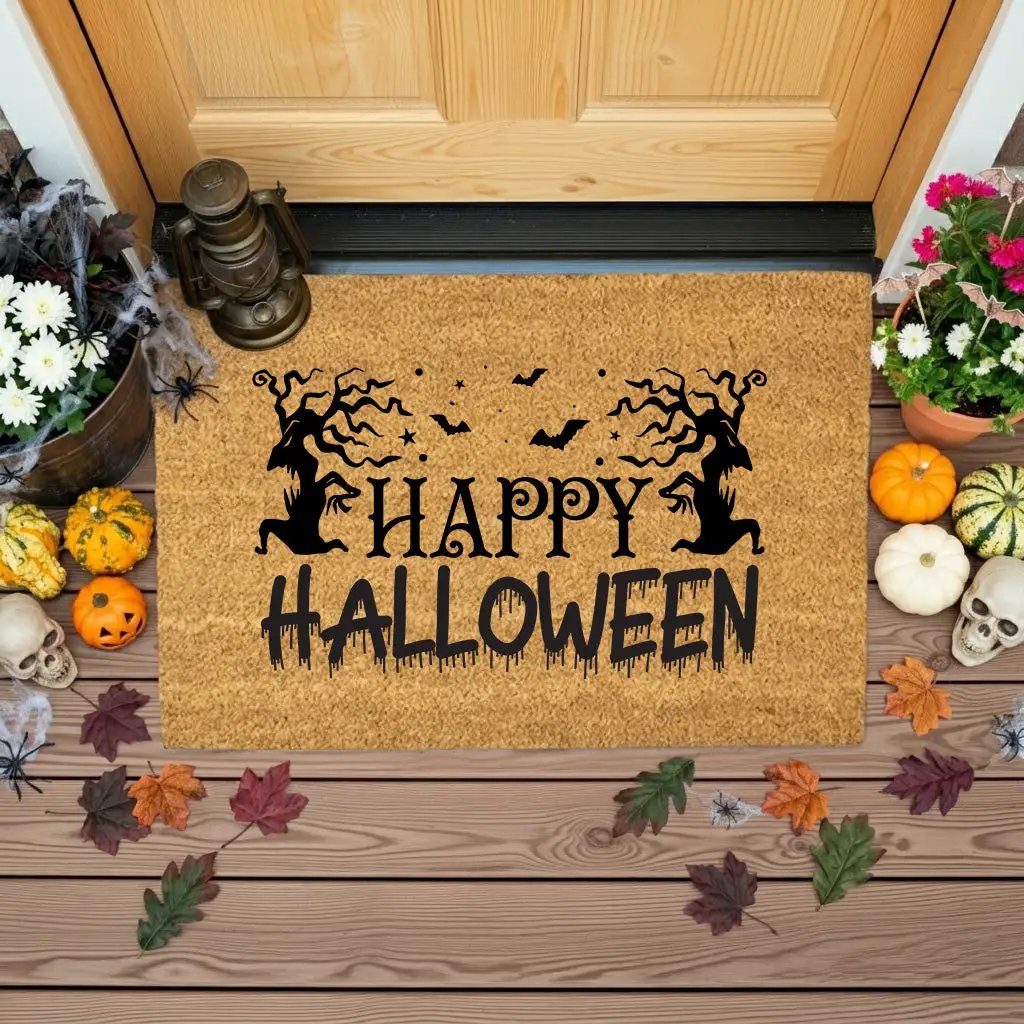 Happy Halloween Doormat – Spooky Outdoor Coir Mat for Fall Porch Décor