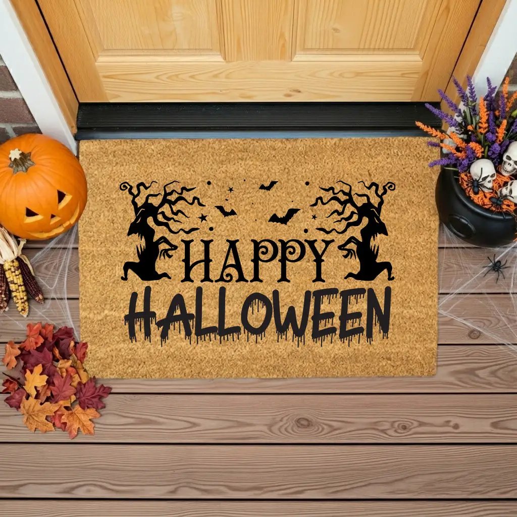 Happy Halloween Doormat – Spooky Outdoor Coir Mat for Fall Porch Décor