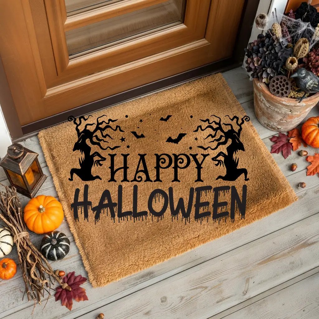 Happy Halloween Doormat – Spooky Outdoor Coir Mat for Fall Porch Décor