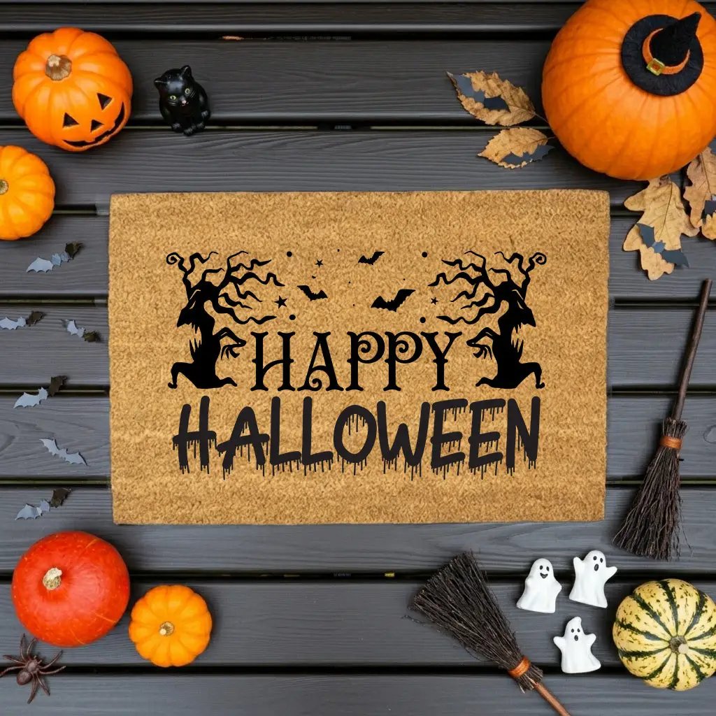 Happy Halloween Doormat – Spooky Outdoor Coir Mat for Fall Porch Décor