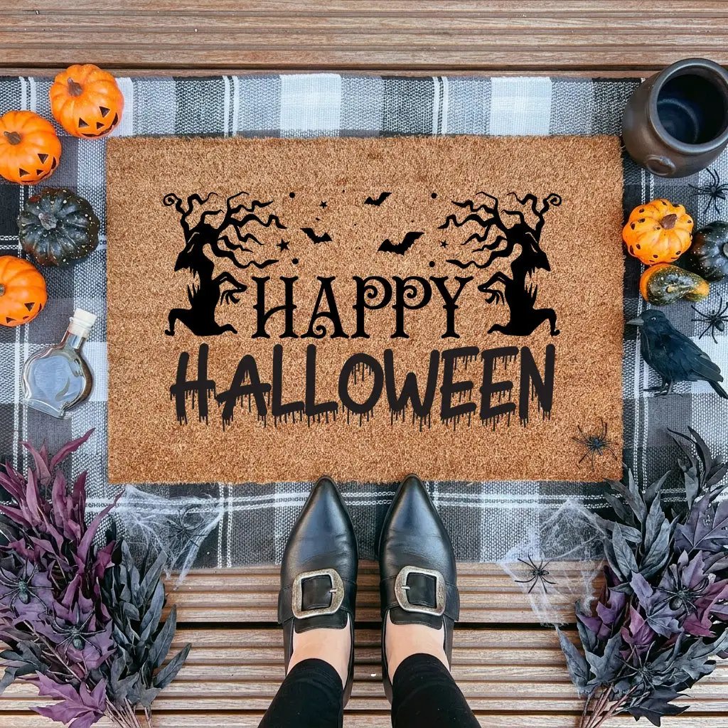 Happy Halloween Doormat – Spooky Outdoor Coir Mat for Fall Porch Décor