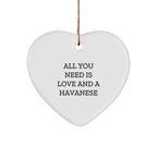 Havanese Dog Gifts for Men - Funny Heart Ornament with Quote 'All You Need Is Love And A Havanese' for Christmas from Friends, 2.75" Tall, 0.5 oz, MDF & Plastic