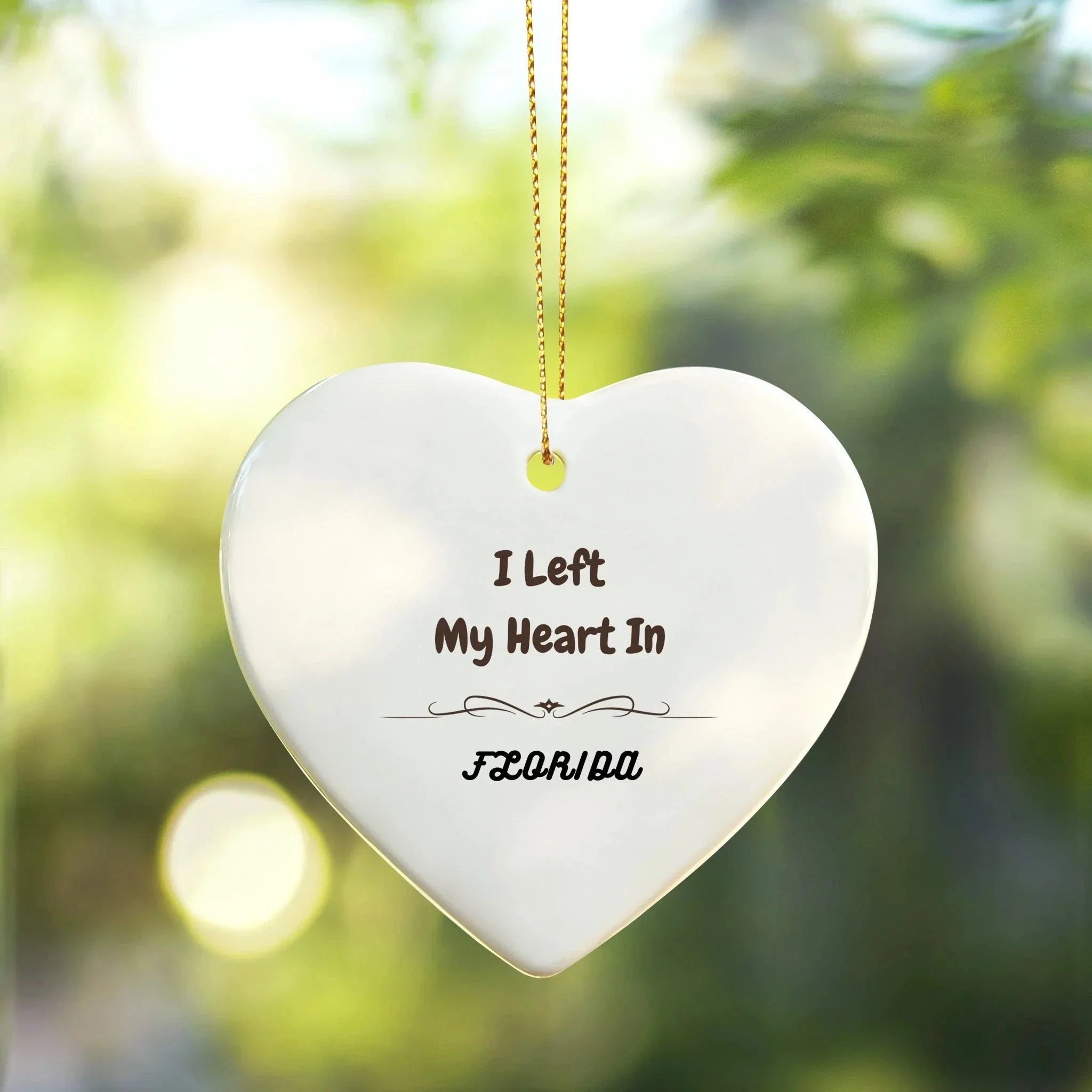 I Left My Heart in Florida Ornament – Heart-Shaped MDF State Keepsake Gift