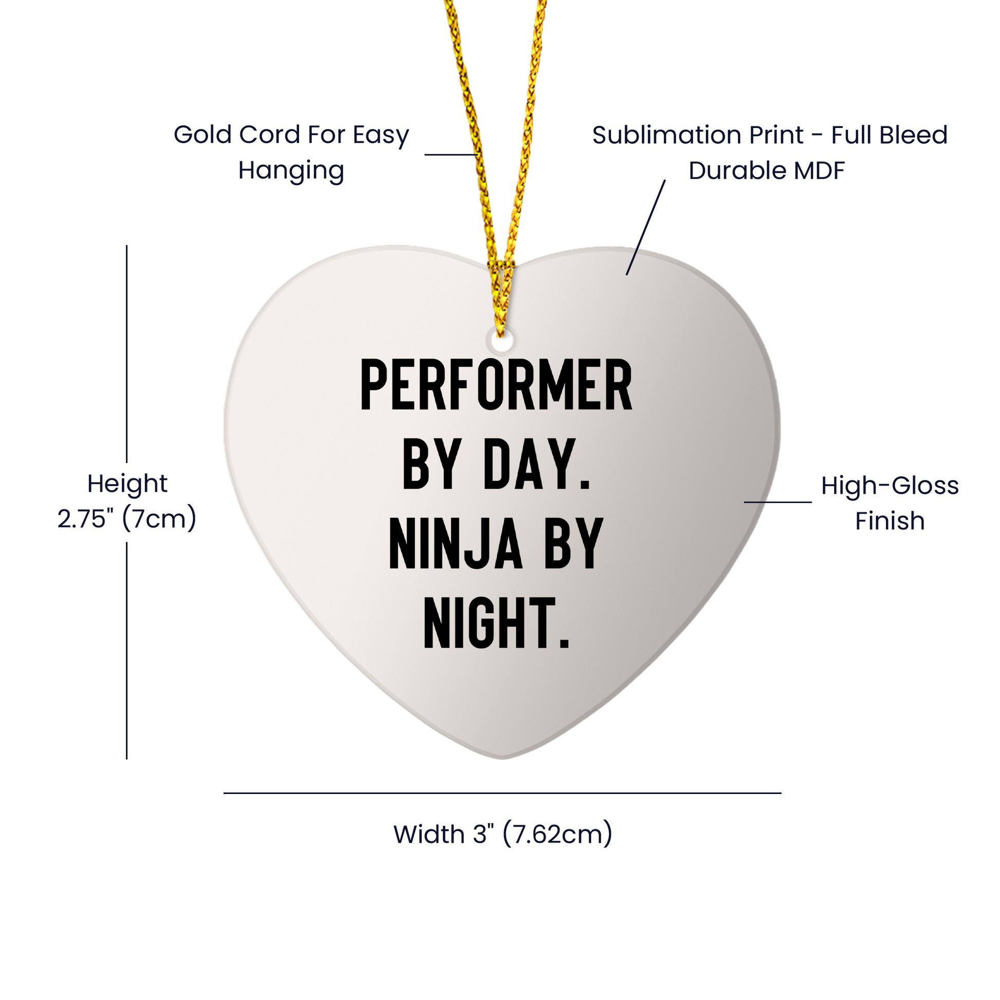 Performer Gifts from Friends, Christmas Unique Performer Heart Ornament, 'Performer By Day. Ninja By Night.' - Mallard Moon