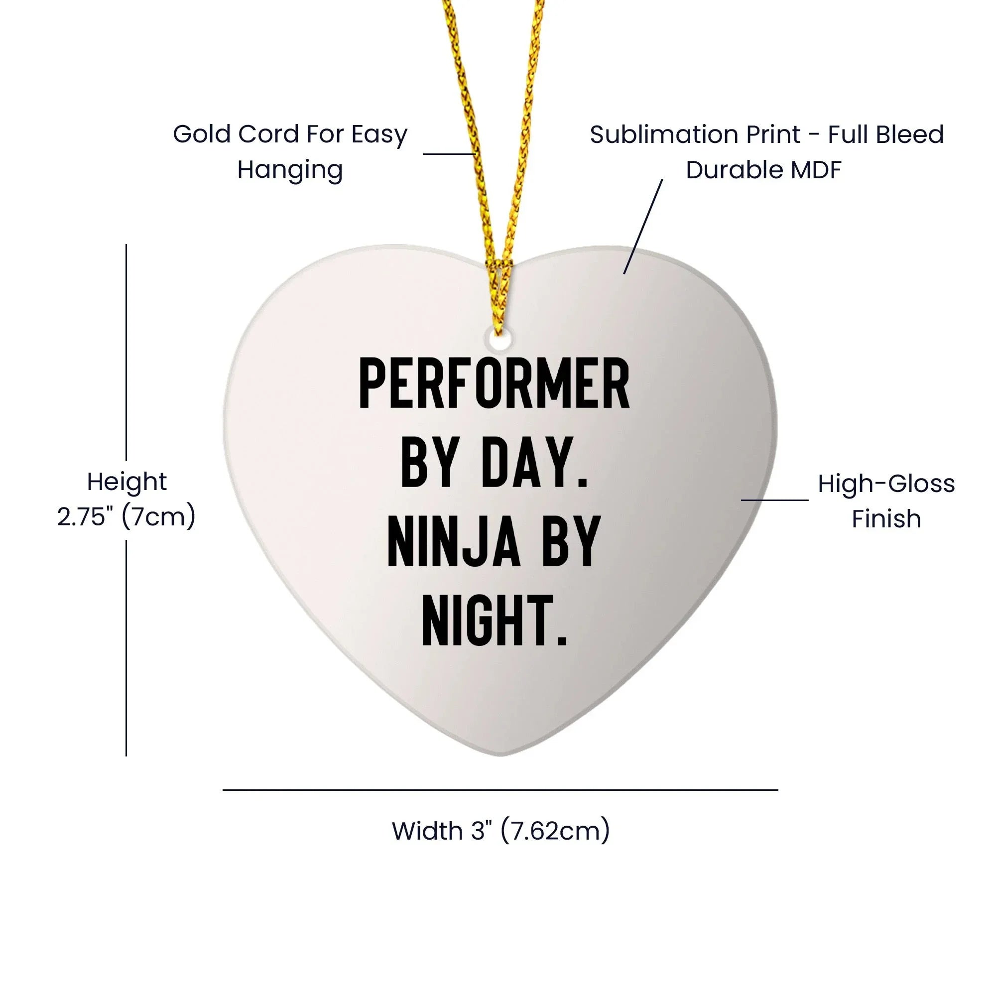 Performer Gifts from Friends, Christmas Unique Performer Heart Ornament, 'Performer By Day. Ninja By Night.'