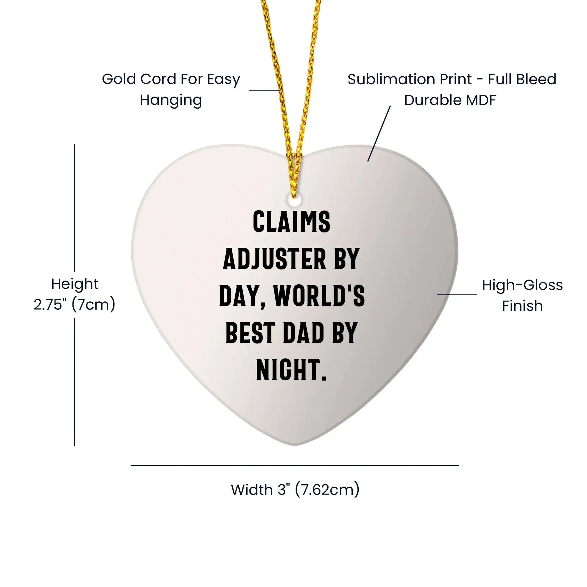 Claims Adjuster Heart Ornament, Funny Quote, Gifts from Men to Claims Adjuster, for Christmas