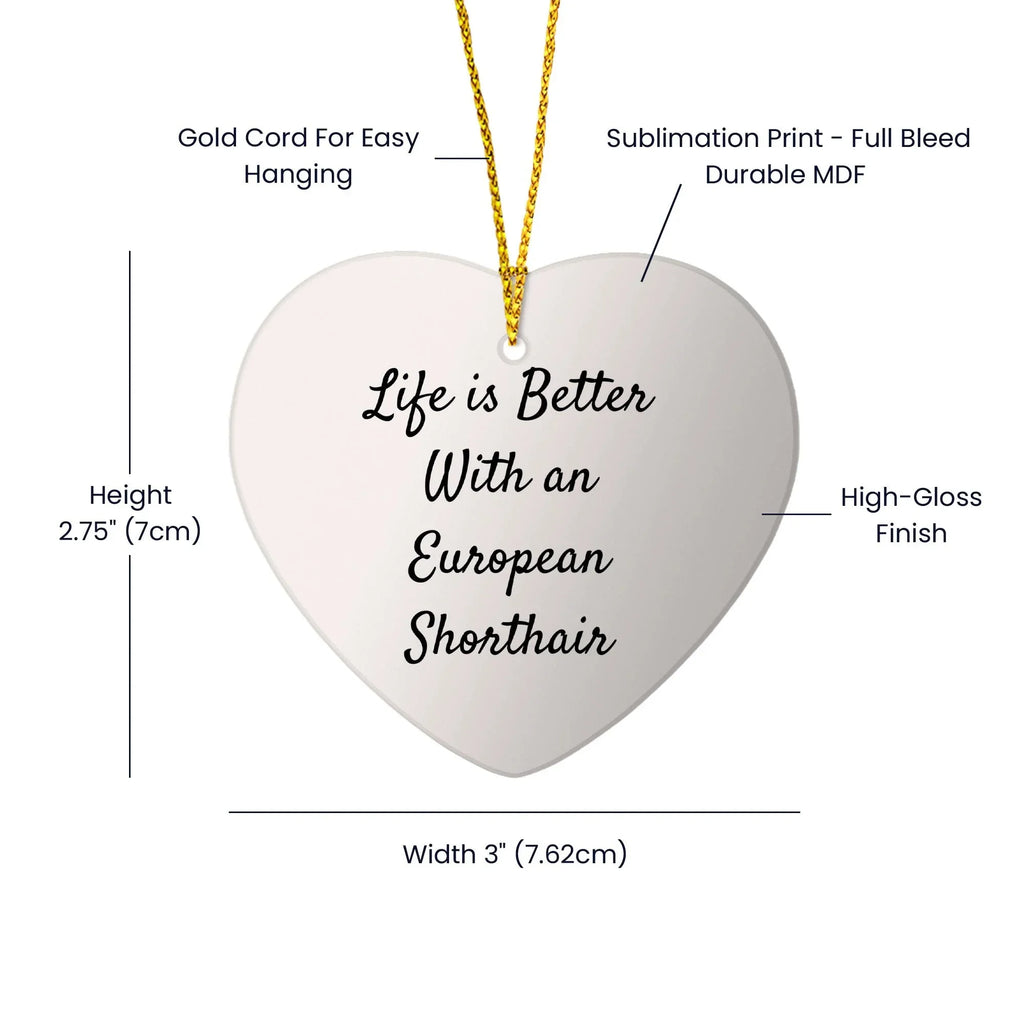 European Shorthair Cat Heart Ornament Gifts from Friends for Christmas, Life Is Better With An European Shorthair Cat Inspirational Quote, Heart Shaped Home Decor
