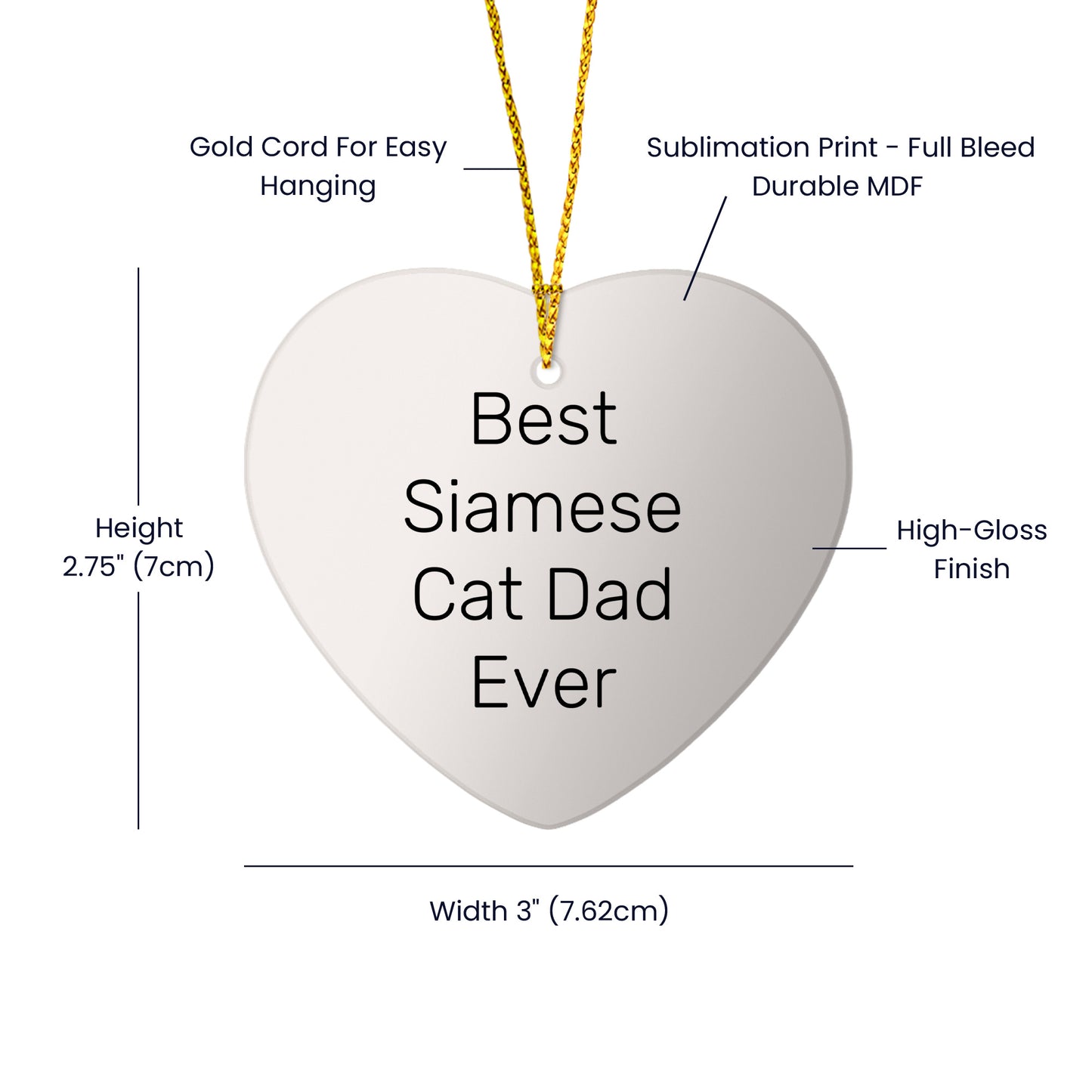 Siamese Cat Dad Ever's Heartfelt Gift for Christmas, Gifts from Family, Unique Heart Ornament for Siamese Cat Lovers, Best Siamese Cat Dad Gifts, Christmas Memorable Presents for Family - Mallard Moon
