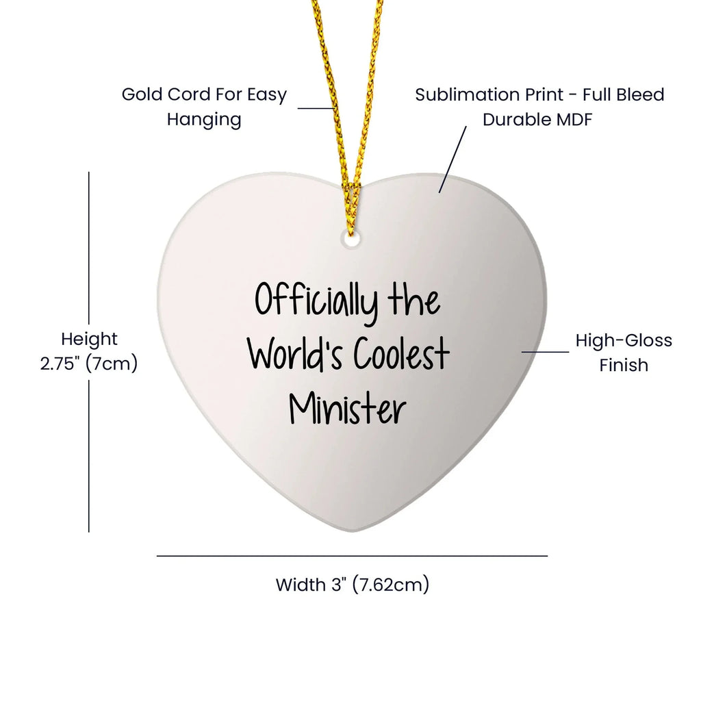 Funny Minister Gifts from Family for Christmas Unique Heart Ornament - Officially 'The World's Coolest Minister' Quote Decorative Figurine