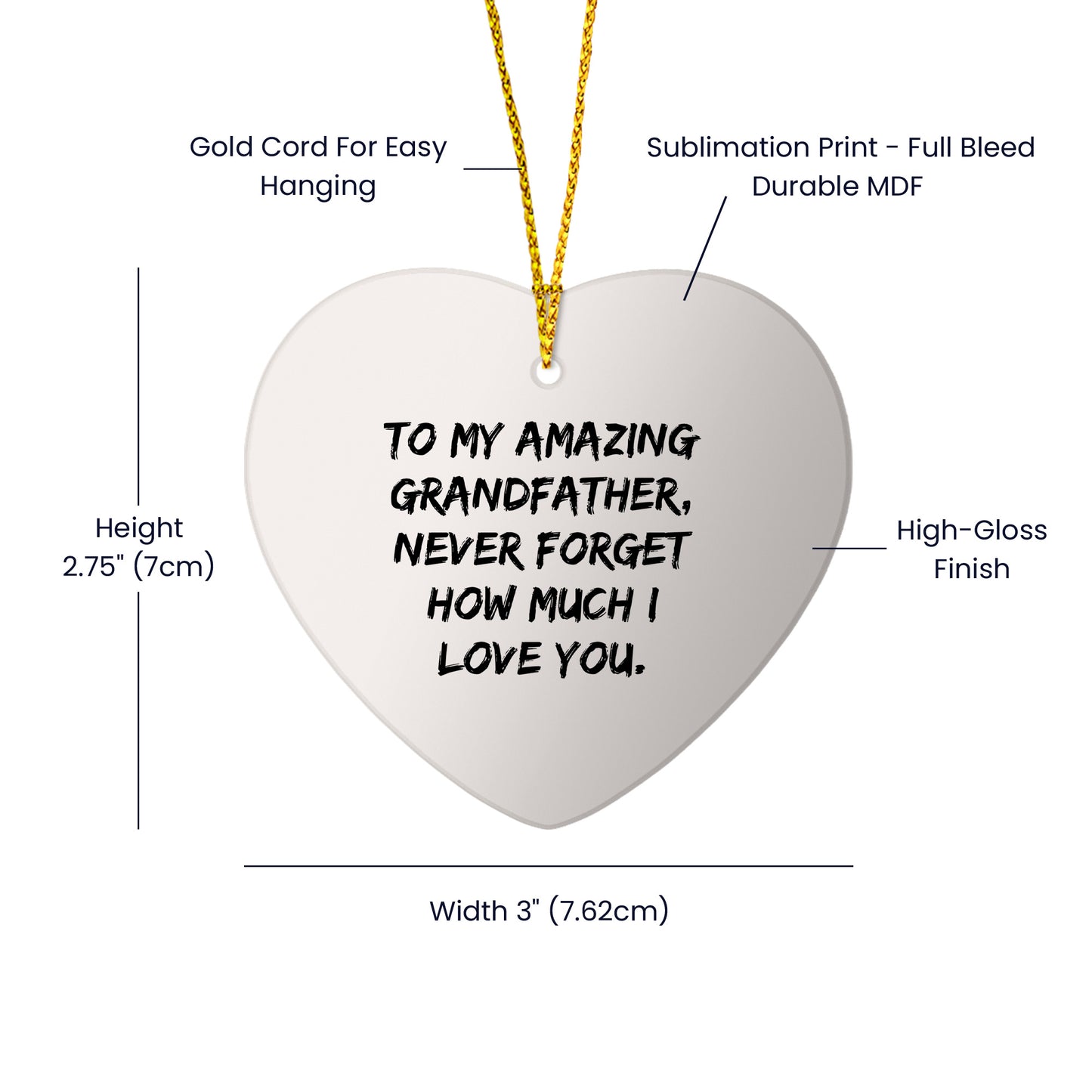Heartwarming Gifts from Family to Grandfather, To My Amazing Grandfather, Never Forget How Much I Love You., Christmas Heart Ornament, Gifts for Grandfather