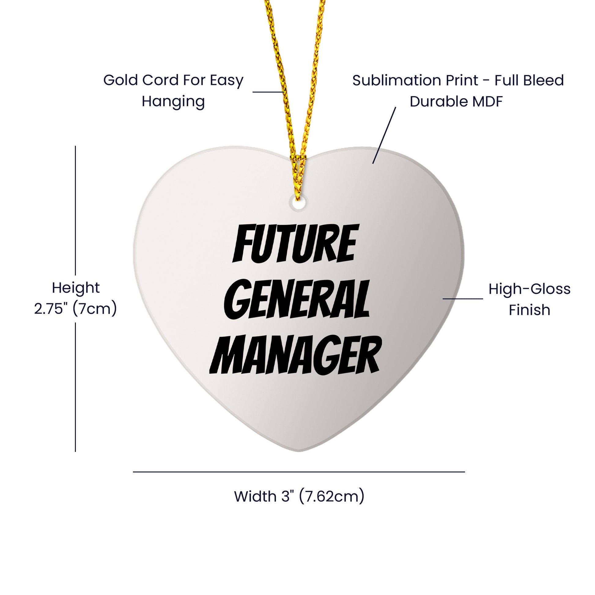 Funny General Manager Heart Christmas Tree Ornament with 'Future General Manager' Quote, - Mallard Moon