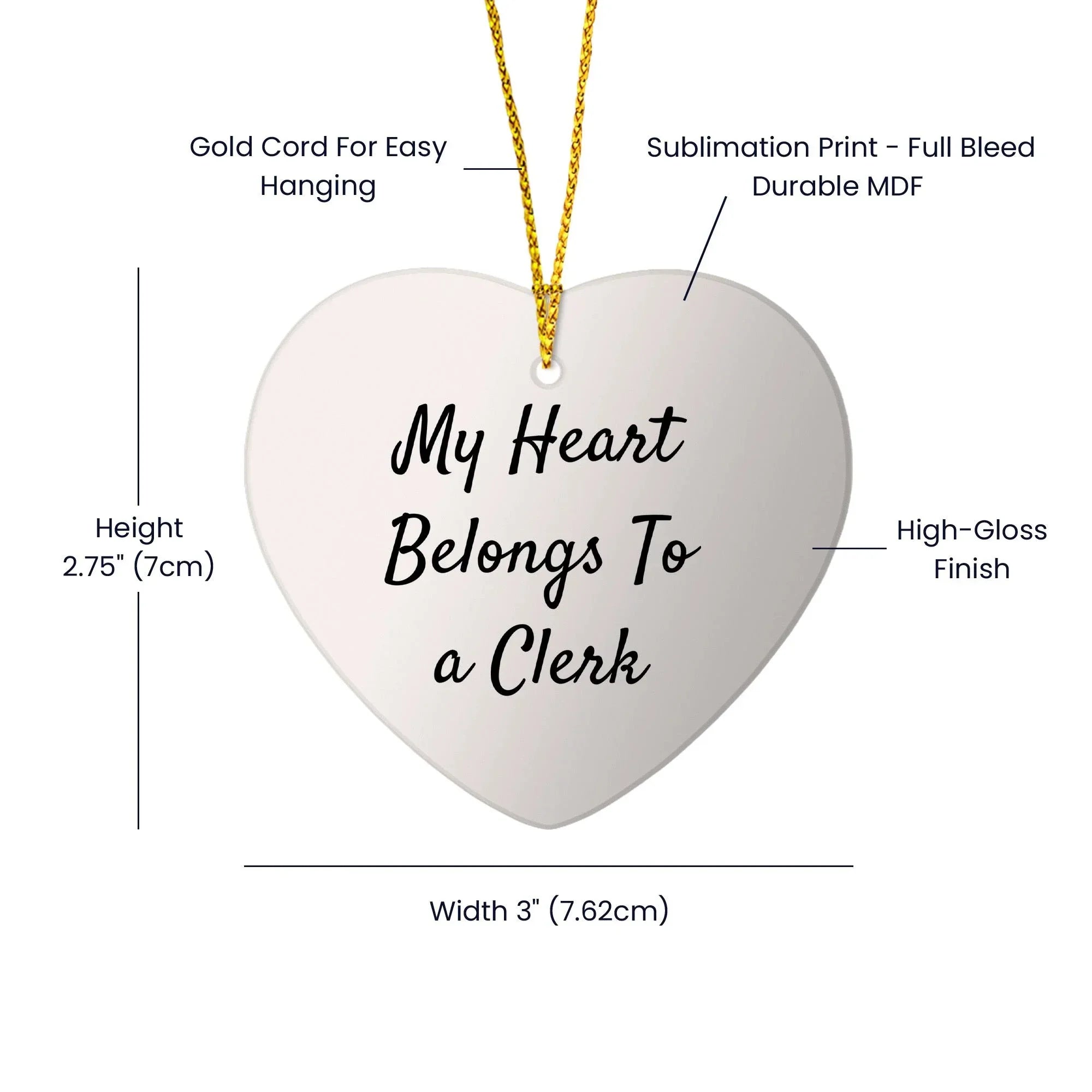 Funny Clerk Heart Ornament, 'My Heart Belongs To A Clerk' Quote, Gift for Clerk Friends, Christmas Unique Gifts from Friends