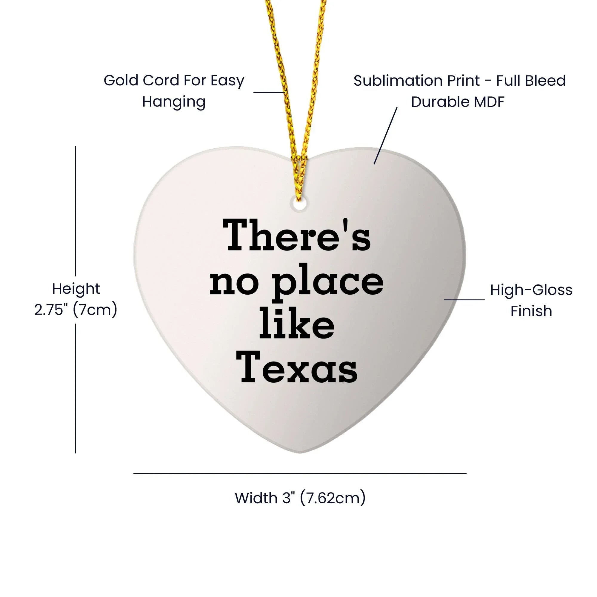 There's No Place Like Texas Heart Ornament, Gifts for Women, Friends, Family, Christmas Unique Gifts from Texas