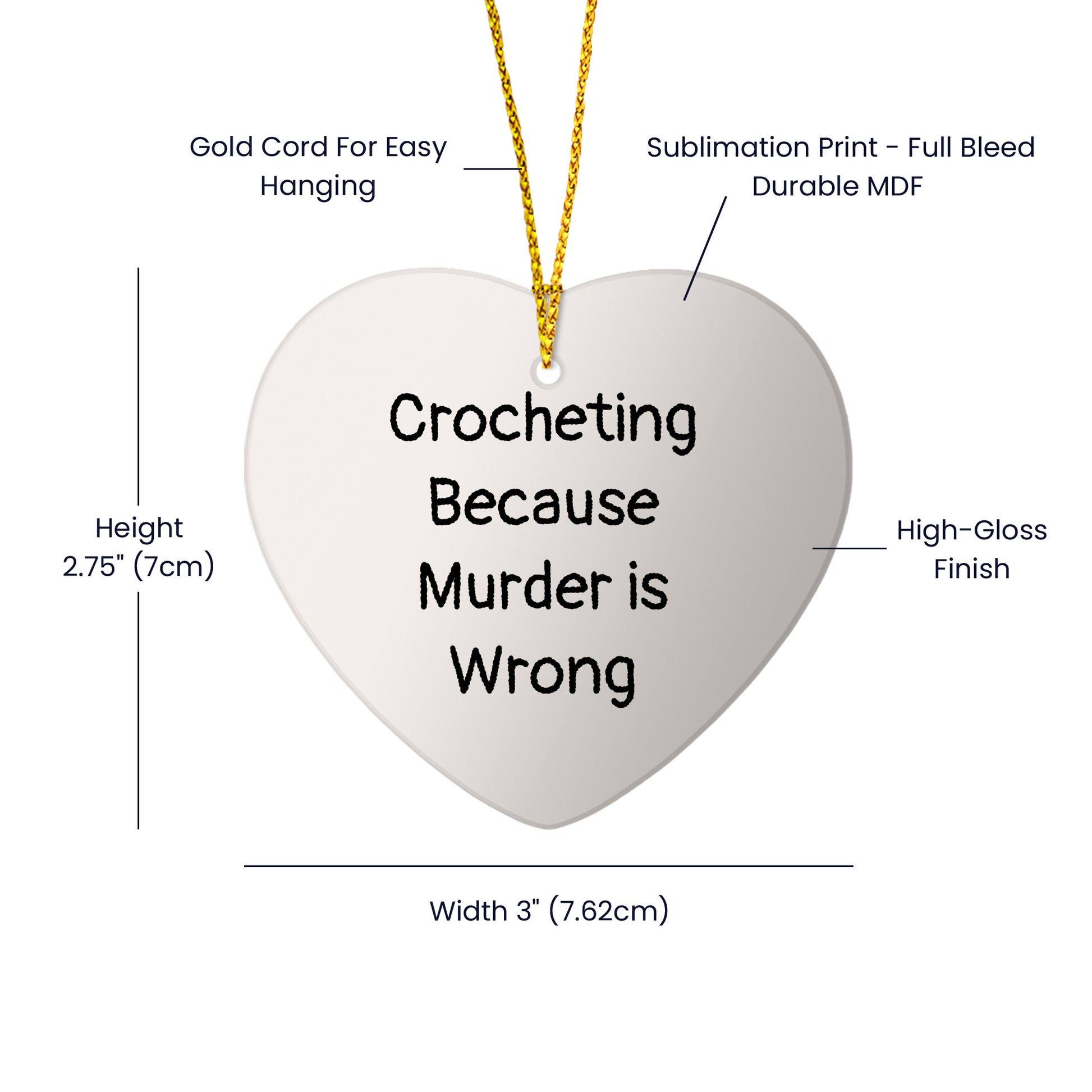 Crocheting Funny Heart Ornament - 'Crocheting Because Murder Is Wrong' Quote Christmas Gifts - Mallard Moon