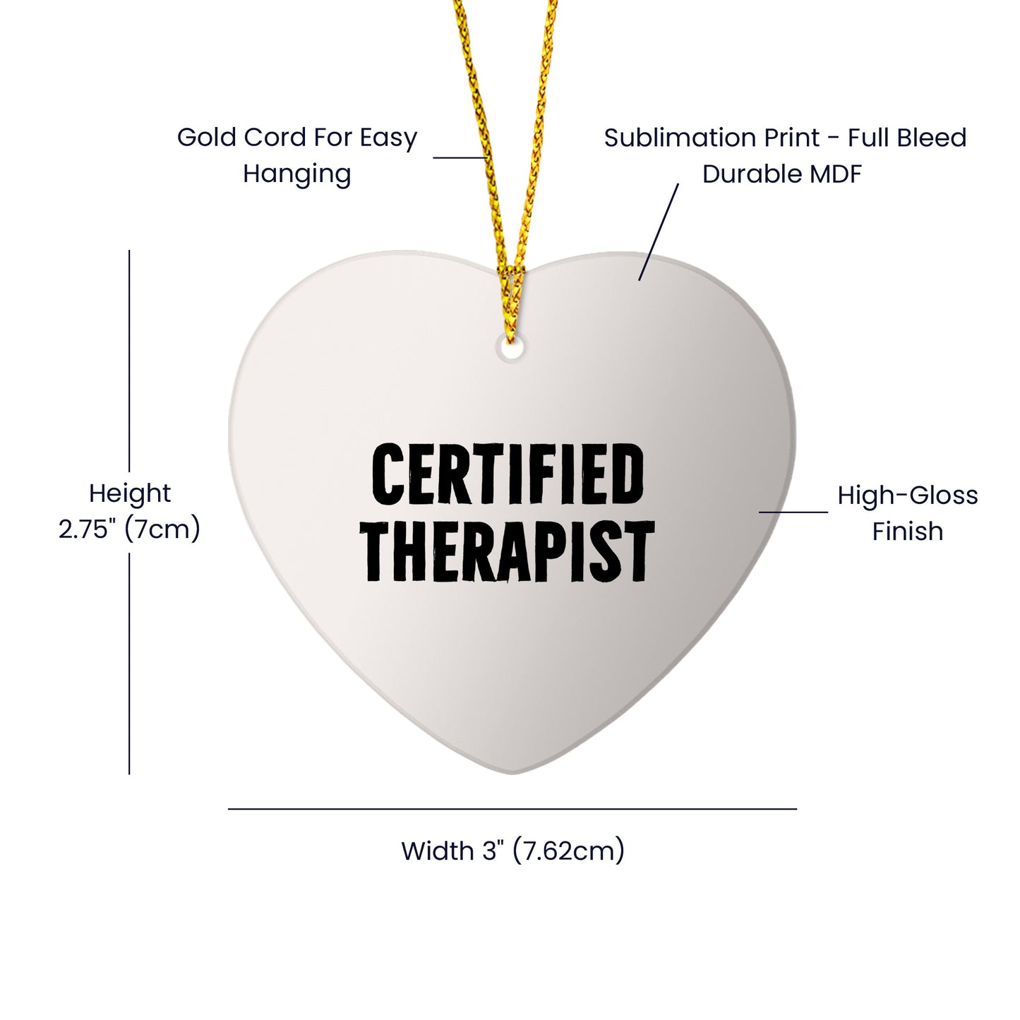 Therapist Heart Christmas Tree Ornament, Funny Quote Certified Therapist - Mallard Moon