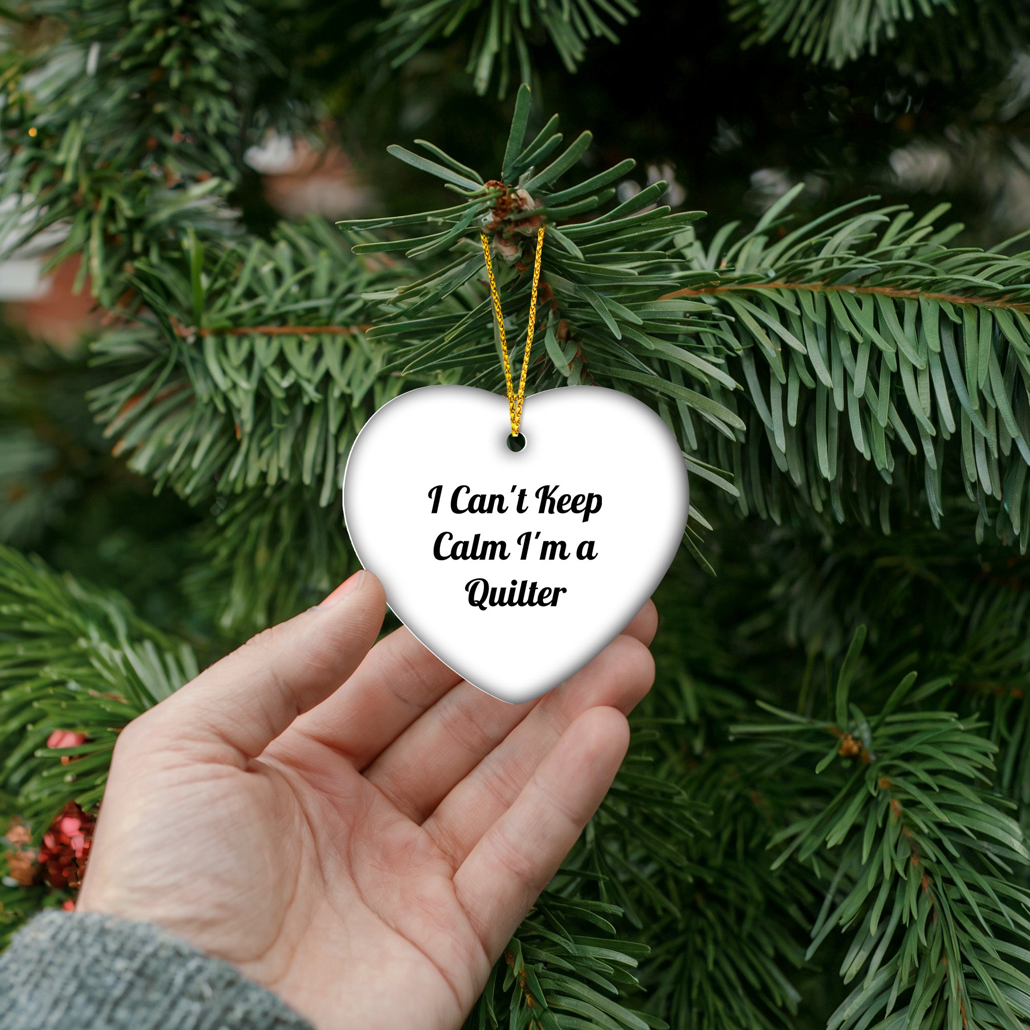 Quilter's Joy Heart Ornament Gifts from Friends for Christmas, 'I Can't Keep Calm I'm A Quilter' Funny Quilter Heart-Shaped Ornament