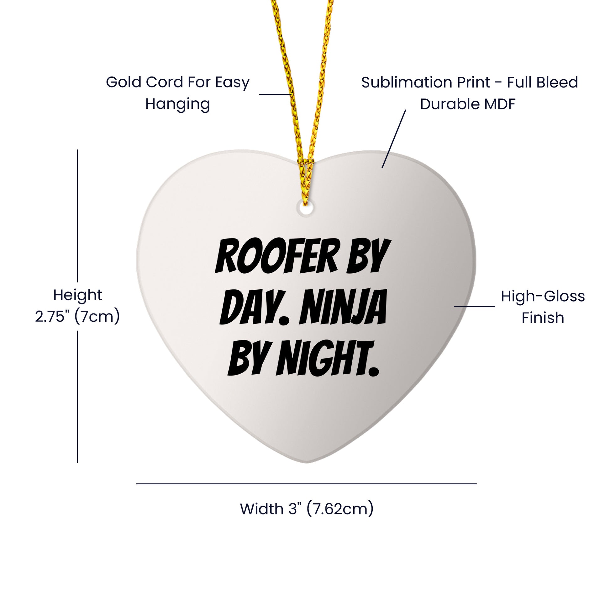Roofer Funny Heart-shaped Christmas Tree Ornament "Roofer by Day, Ninja Gifts by Night" Gifts - Mallard Moon