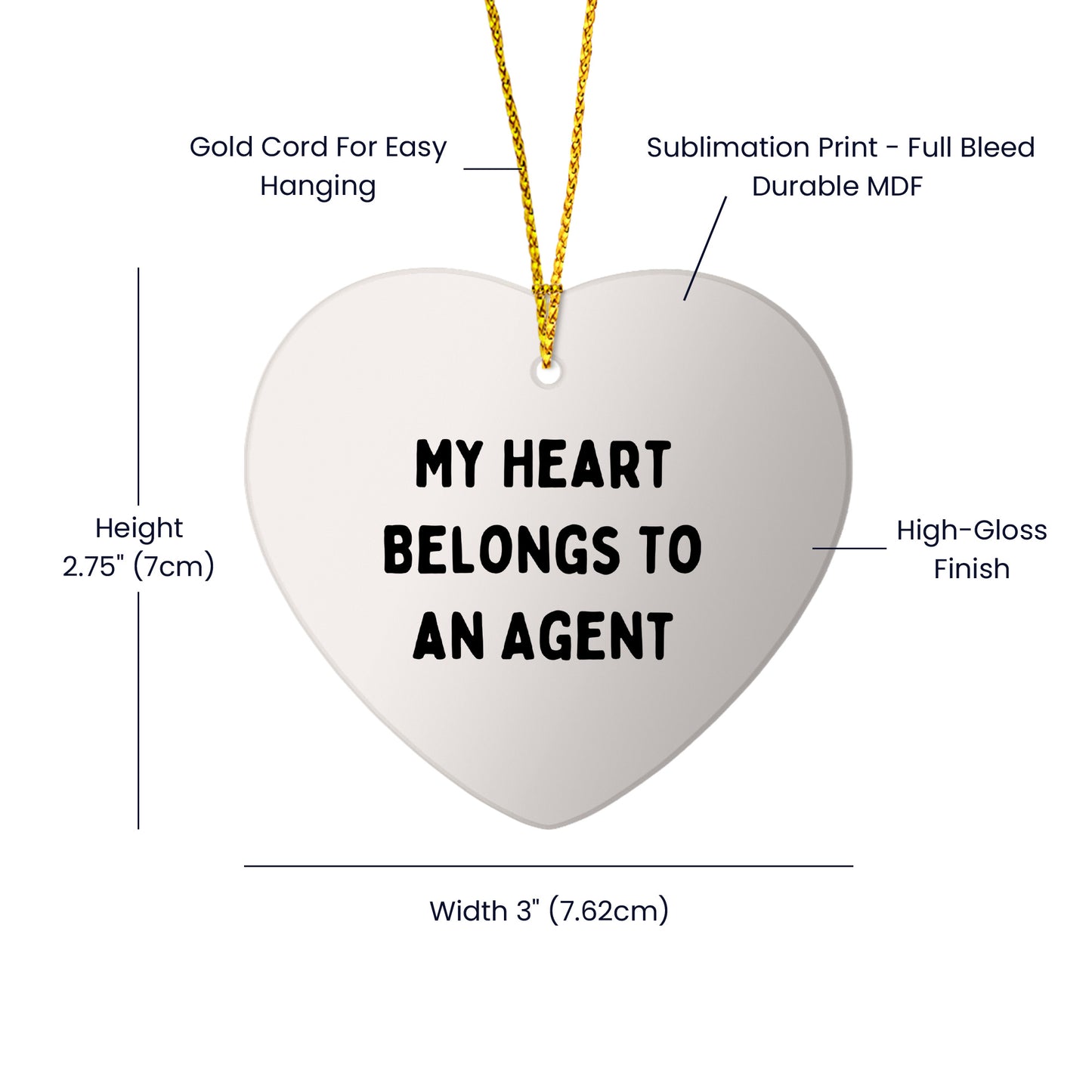 Funny Agent Heart Ornament Gifts from Friends, Coworkers, or Family - 'My Heart Belongs To An Agent' Christmas Decoration
