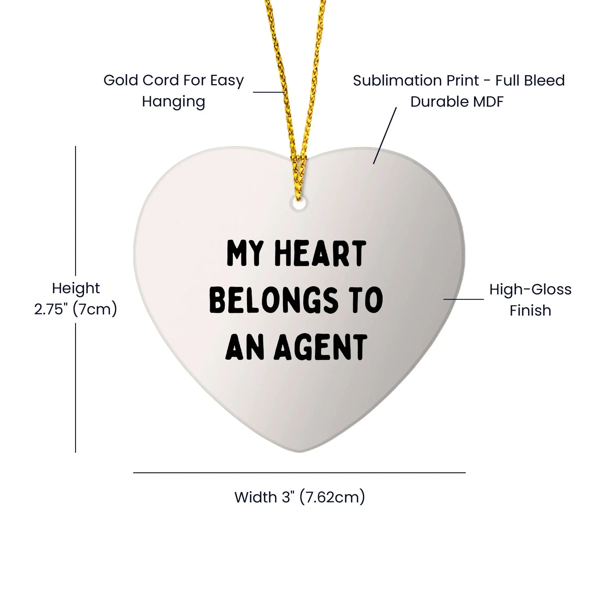 Funny Agent Heart Ornament Gifts from Friends, Coworkers, or Family - 'My Heart Belongs To An Agent' Christmas Decoration
