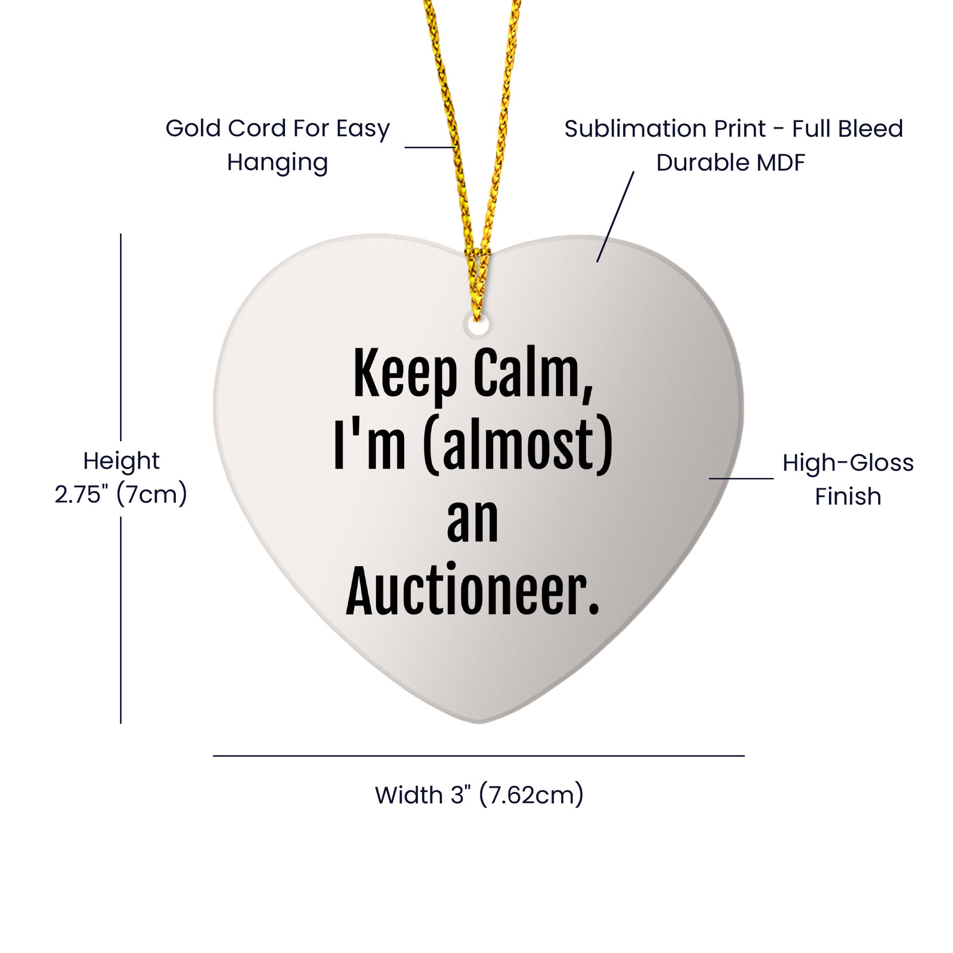 Funny Auctioneer Gifts from Friends, Keep Calm, I'm (almost) An Auctioneer, Heart Ornament for Men, Women, or Coworkers at Christmas Time