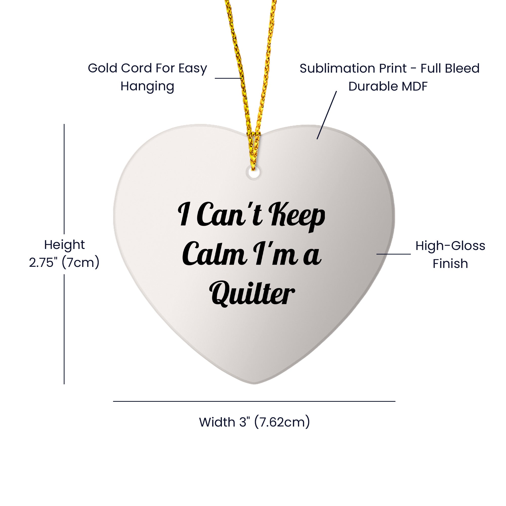Quilter's Joy Heart Ornament Gifts from Friends for Christmas, 'I Can't Keep Calm I'm A Quilter' Funny Quilter Heart-Shaped Ornament