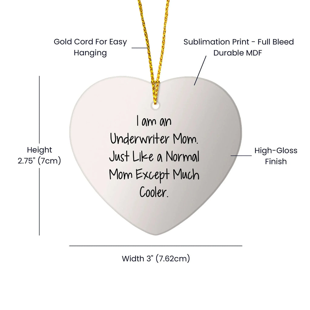 Underwriter Gifts from Mom - Heart Ornament, I Am An Underwriter Mom, Funny Gift for Underwriter Friends and Family, Christmas Unique Presents