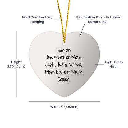 Underwriter Gifts from Mom - Heart Ornament, I Am An Underwriter Mom, Funny Gift for Underwriter Friends and Family, Christmas Unique Presents - Mallard Moon