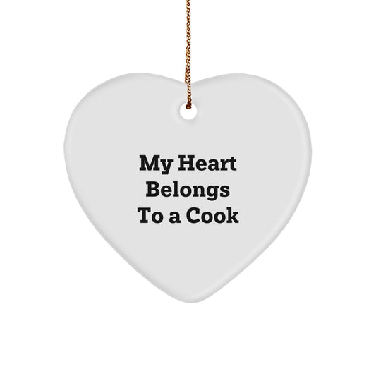 Heartwarming Cook Gifts from Friends, Family, or Coworkers - 'My Heart Belongs To A Cook' Christmas Ornament - Image 1