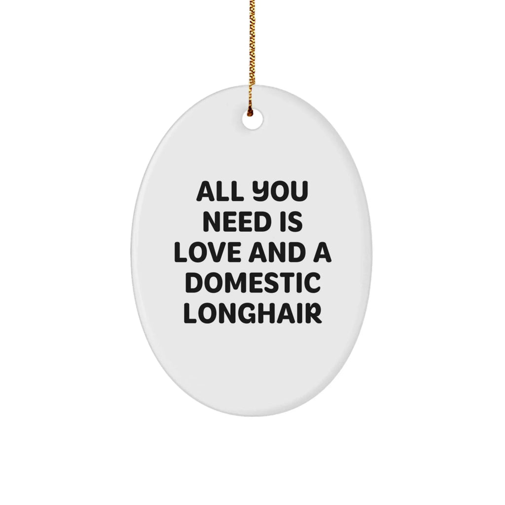 Heartwarming Domestic Longhair Cat Gifts for Men, Women, or Friends - 'All You Need Is Love And A Domestic Longhair' Oval Ornament for Christmas