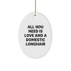 Heartwarming Domestic Longhair Cat Gifts for Men, Women, or Friends - 'All You Need Is Love And A Domestic Longhair' Oval Ornament for Christmas