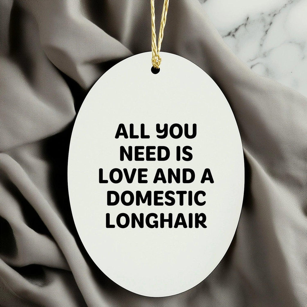 Heartwarming Domestic Longhair Cat Gifts for Men, Women, or Friends - 'All You Need Is Love And A Domestic Longhair' Oval Ornament for Christmas