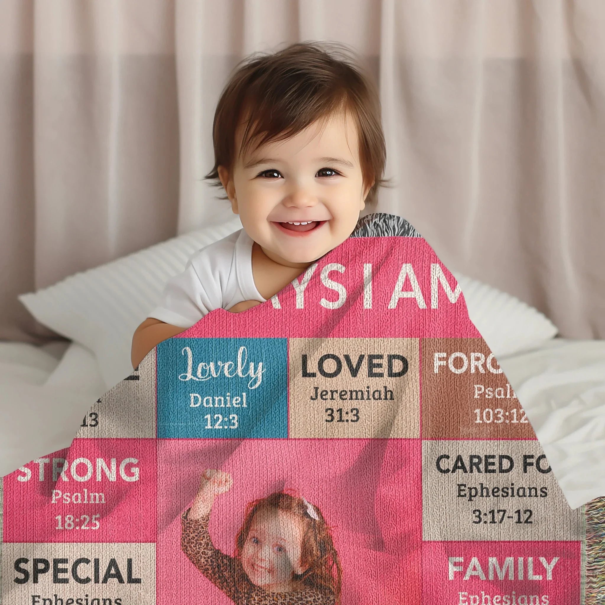 God Says I Am Personalized Woven Blanket – Custom Name & Photo – Christian Throw Blanket with Bible Verses – Faith Gift for Daughter, Granddaughter, Niece, or Goddaughter