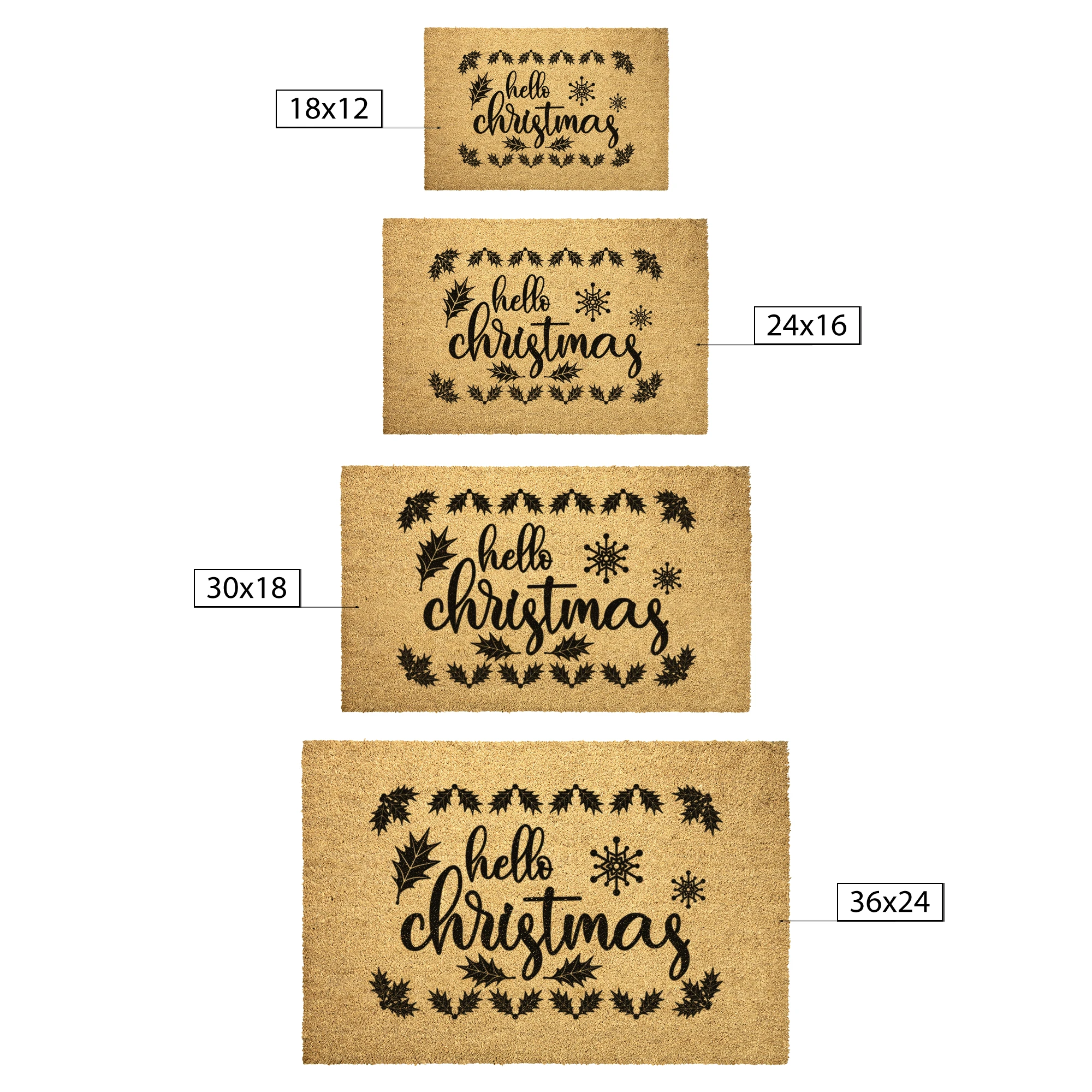 Hello Christmas Holiday Doormat | Festive Coir Welcome Mat with Holly & Snowflake Design | Rustic Farmhouse Front Porch Décor