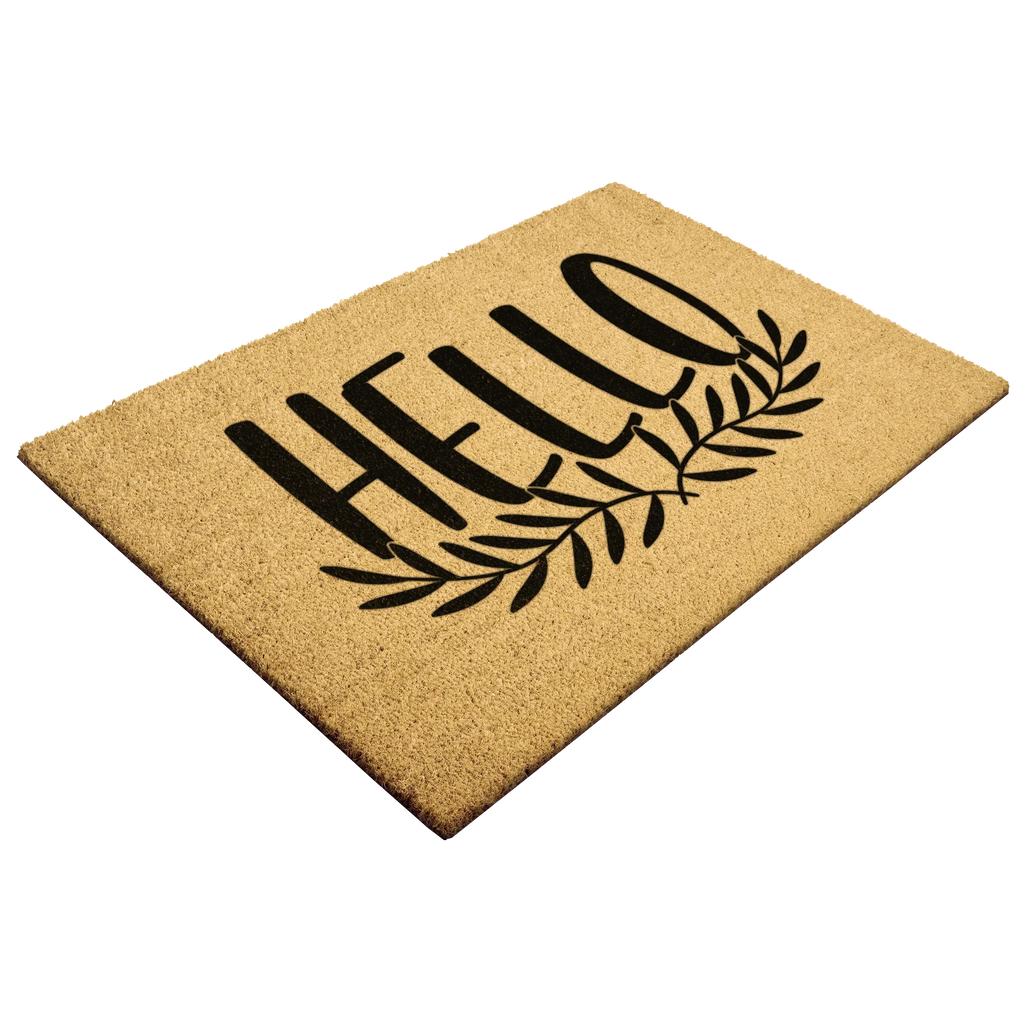Hello Coir Doormat with Leaf Design – Simple Welcome Mat | Modern Farmhouse Front Porch Decor | Everyday Entryway Rug