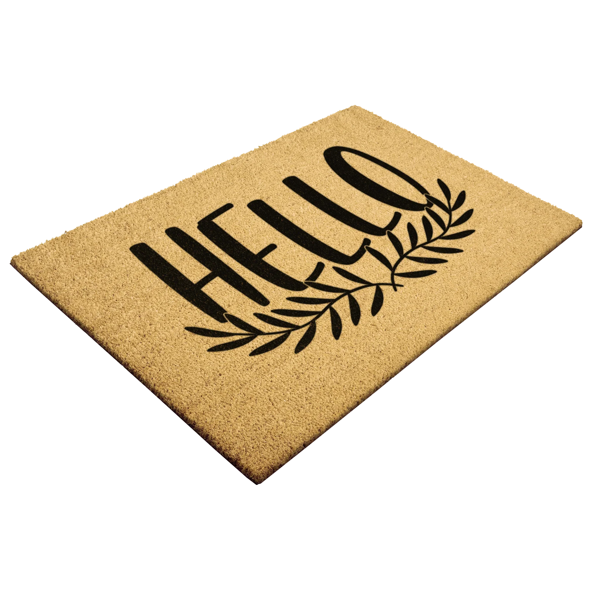 Hello Coir Doormat with Leaf Design – Simple Welcome Mat | Modern Farmhouse Front Porch Decor | Everyday Entryway Rug