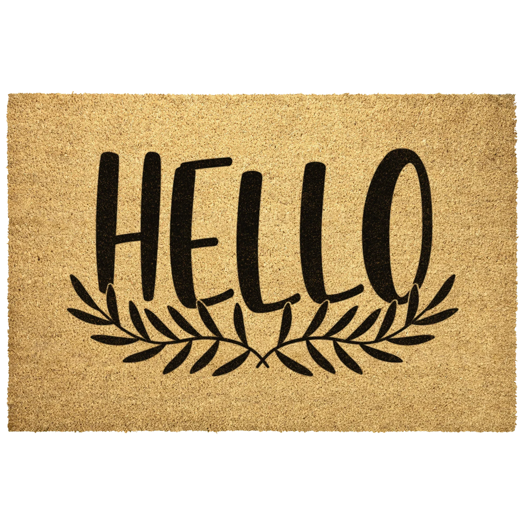Hello Coir Doormat with Leaf Design – Simple Welcome Mat | Modern Farmhouse Front Porch Decor | Everyday Entryway Rug