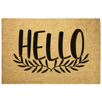 Hello Coir Doormat with Leaf Design – Simple Welcome Mat | Modern Farmhouse Front Porch Decor | Everyday Entryway Rug