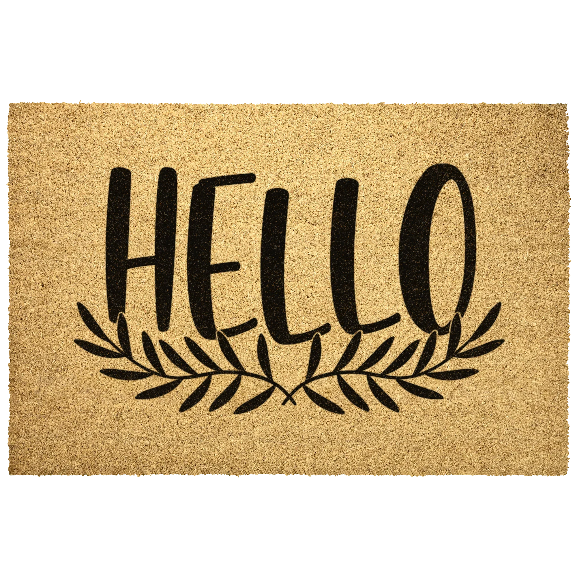 Hello Coir Doormat with Leaf Design – Simple Welcome Mat | Modern Farmhouse Front Porch Decor | Everyday Entryway Rug