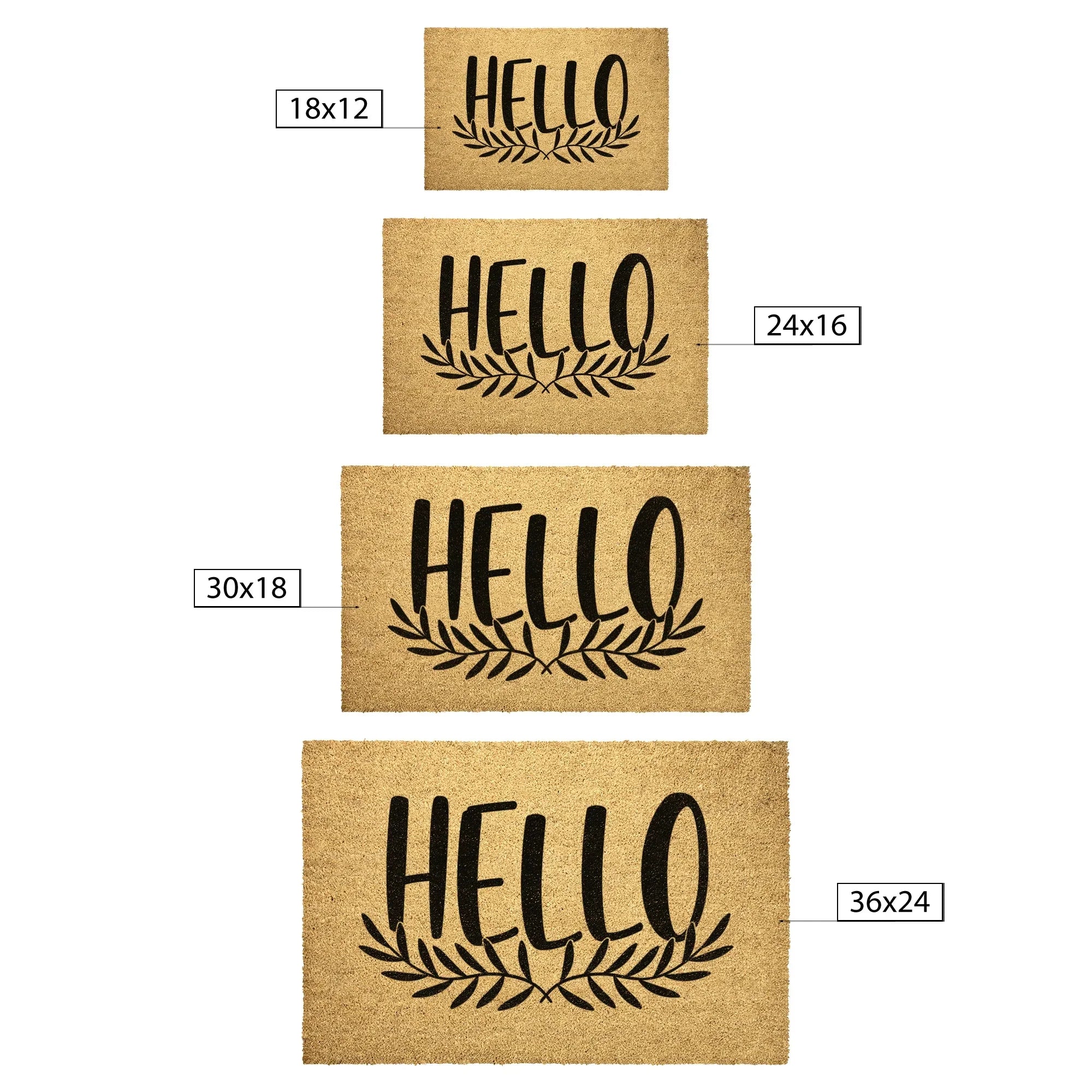 Hello Coir Doormat with Leaf Design – Simple Welcome Mat | Modern Farmhouse Front Porch Decor | Everyday Entryway Rug