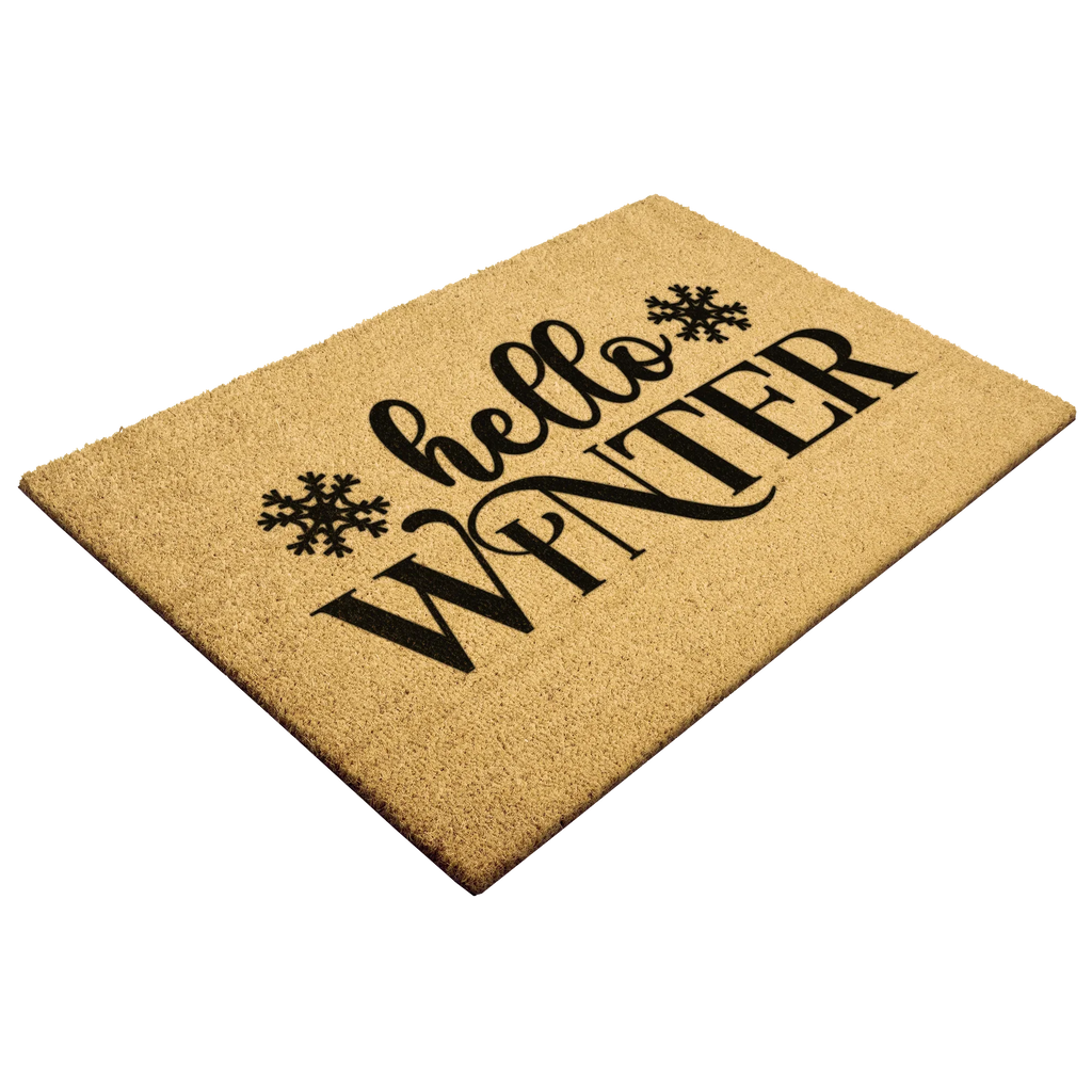 Hello Winter Coir Doormat – Snowflake Welcome Mat | Cozy Farmhouse Front Porch Décor | Rustic Holiday Entryway Rug