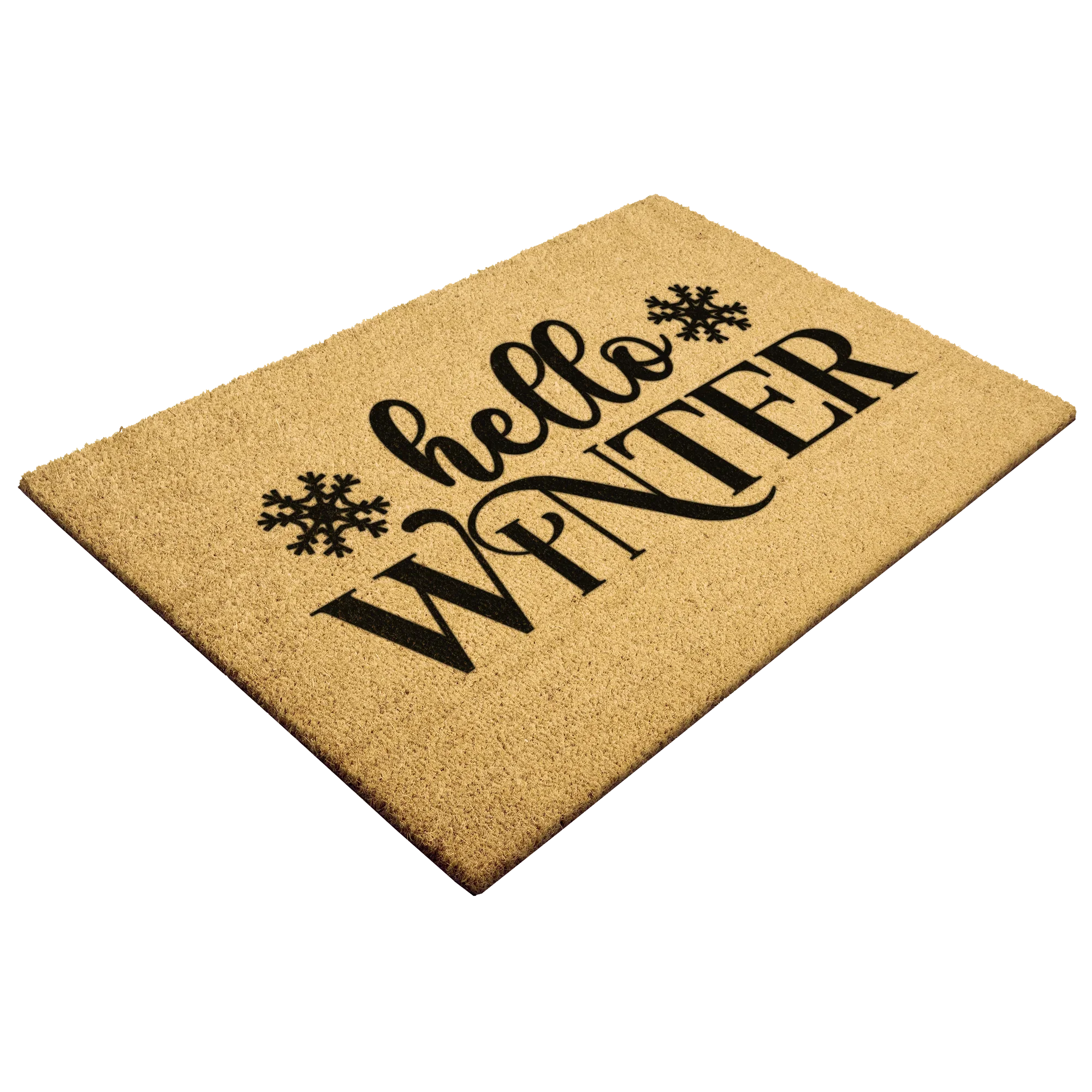 Hello Winter Coir Doormat – Snowflake Welcome Mat | Cozy Farmhouse Front Porch Décor | Rustic Holiday Entryway Rug