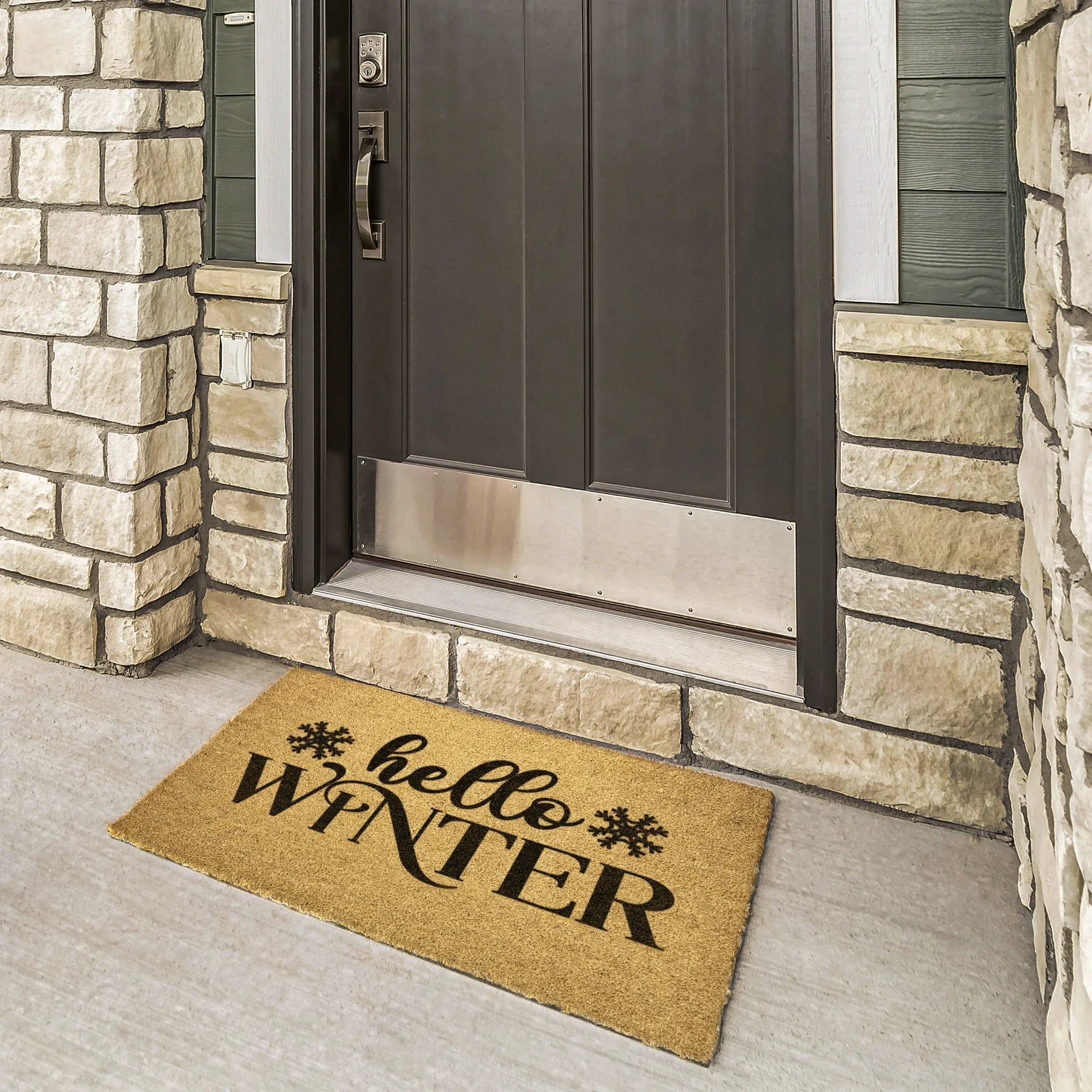 Hello Winter Coir Doormat – Snowflake Welcome Mat | Cozy Farmhouse Front Porch Décor | Rustic Holiday Entryway Rug