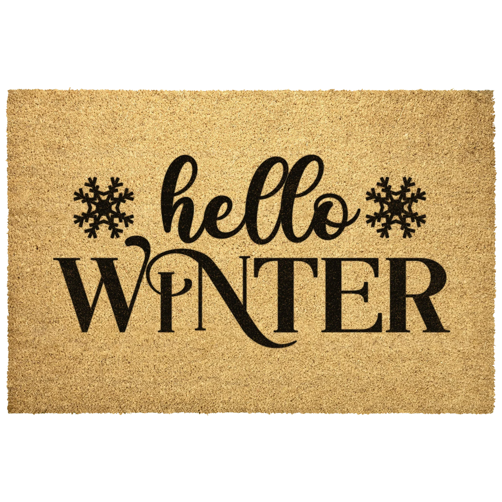 Hello Winter Coir Doormat – Snowflake Welcome Mat | Cozy Farmhouse Front Porch Décor | Rustic Holiday Entryway Rug