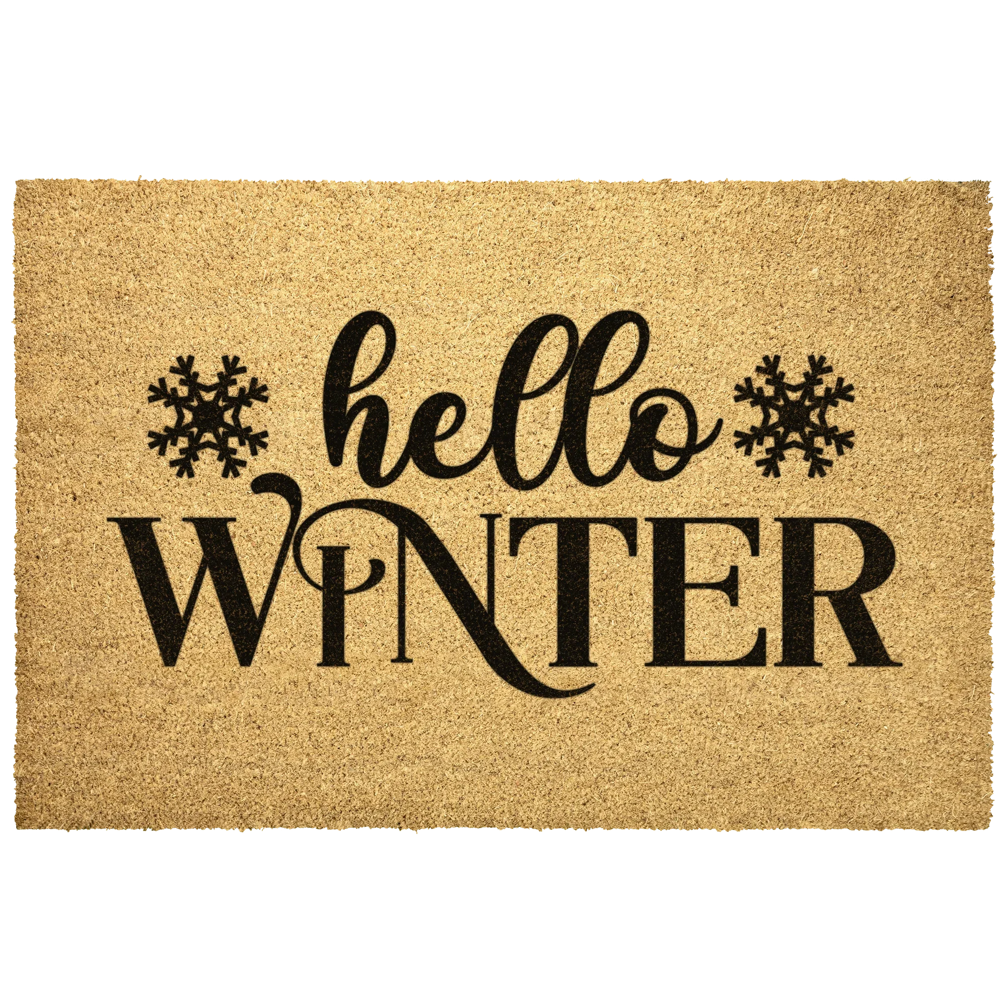 Hello Winter Coir Doormat – Snowflake Welcome Mat | Cozy Farmhouse Front Porch Décor | Rustic Holiday Entryway Rug