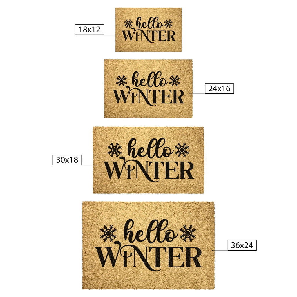 Hello Winter Coir Doormat – Snowflake Welcome Mat | Cozy Farmhouse Front Porch Décor | Rustic Holiday Entryway Rug